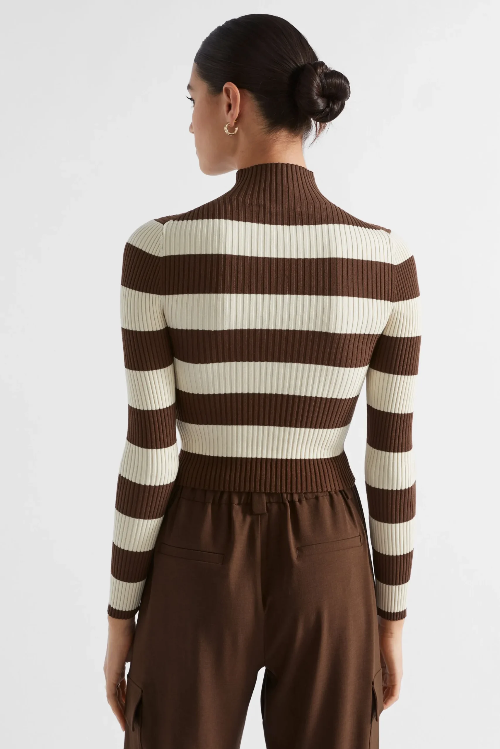 Seed Heritage Knitwear & Sweaters-Stripe Rib Mock Neck Hot Chocolate Stripe