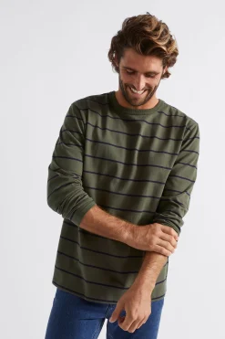 Seed Heritage T-Shirts & Sweaters-Stripe Tee Dark Khaki