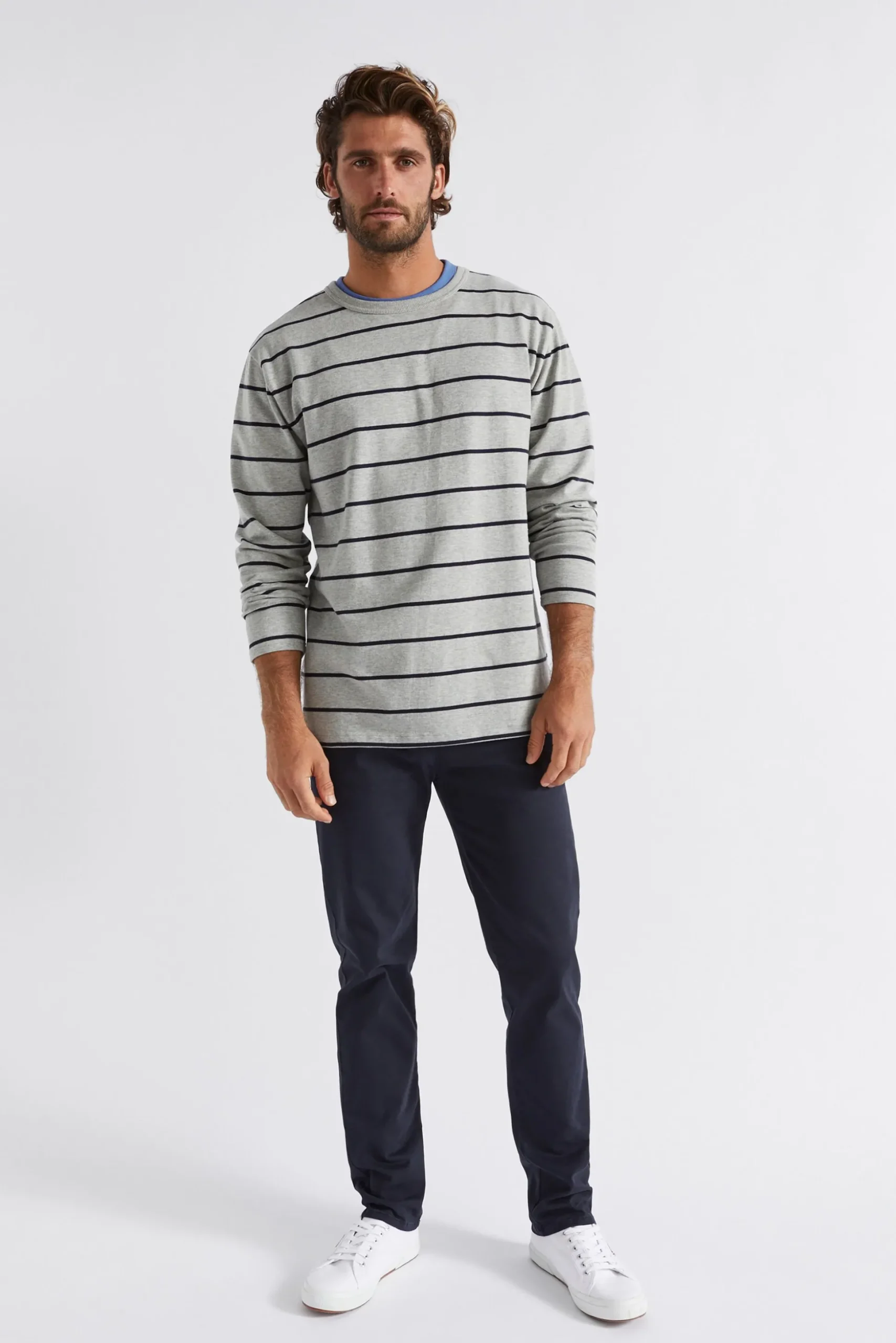 Seed Heritage T-Shirts & Sweaters-Stripe Tee Grey Marle