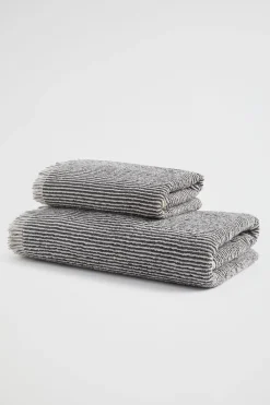 Seed Heritage Bathroom-Stripe Textured Hand Towel Charcoal