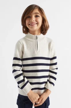 Seed Heritage Knitwear & Sweaters-Stripe Zip Knit Oat Marle