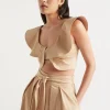 Seed Heritage T-Shirts & Tops-Tailored Flounce Bodice Light Chestnut