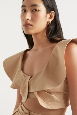 Seed Heritage T-Shirts & Tops-Tailored Flounce Bodice Light Chestnut