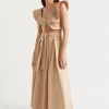 Seed Heritage Skirts-Tailored Maxi Tie Skirt Light Chestnut