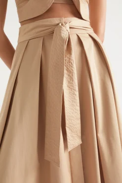 Seed Heritage Skirts-Tailored Maxi Tie Skirt Light Chestnut