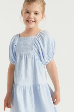 Seed Heritage Dresses-Textured Cotton Dress Baby Blue