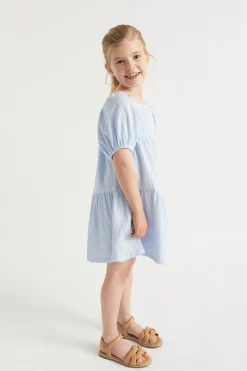Seed Heritage Dresses-Textured Cotton Dress Baby Blue