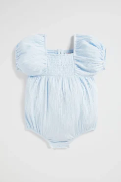 Seed Heritage Playsuits & Overalls-Textured Cotton Romper Baby Blue