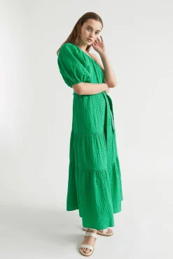 Seed Heritage Dresses-Textured One Shoulder Maxi Dress Bright Mint