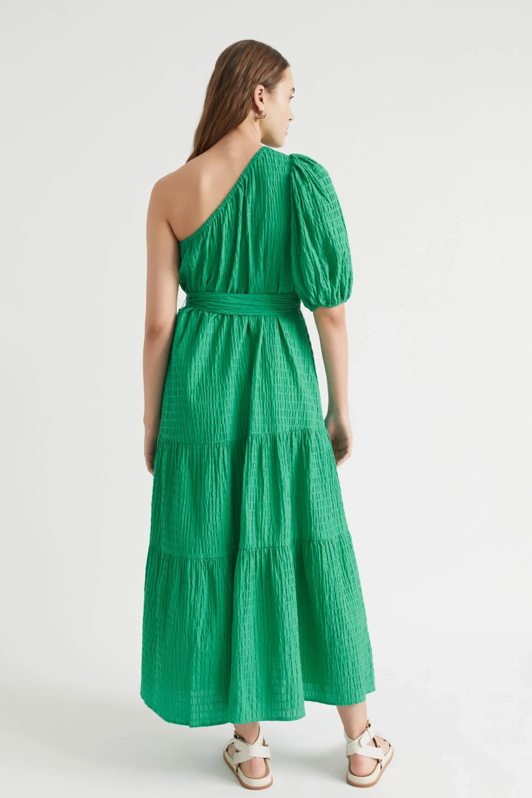 Seed Heritage Dresses-Textured One Shoulder Maxi Dress Bright Mint