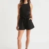 Seed Heritage Shorts-Textured Paperbag Tie Short Black