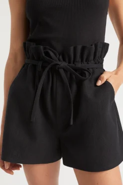 Seed Heritage Shorts-Textured Paperbag Tie Short Black