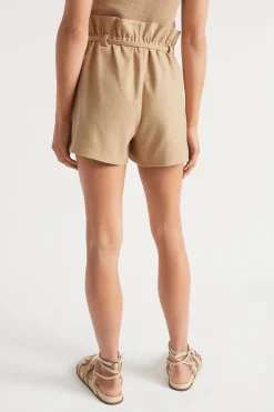 Seed Heritage Shorts-Textured Paperbag Tie Short Light Chestnut
