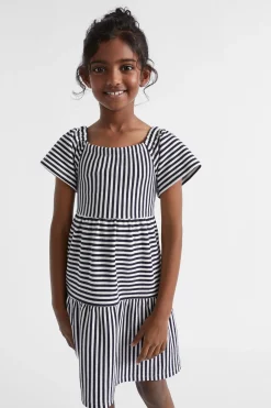 Seed Heritage Dresses-Tiered Stripe Dress Midnight Stripe