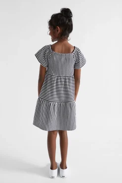 Seed Heritage Dresses-Tiered Stripe Dress Midnight Stripe