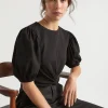 Seed Heritage T-Shirts & Tops-Twist Front Blouson Sleeve Top Black