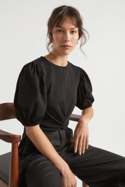 Seed Heritage T-Shirts & Tops-Twist Front Blouson Sleeve Top Black