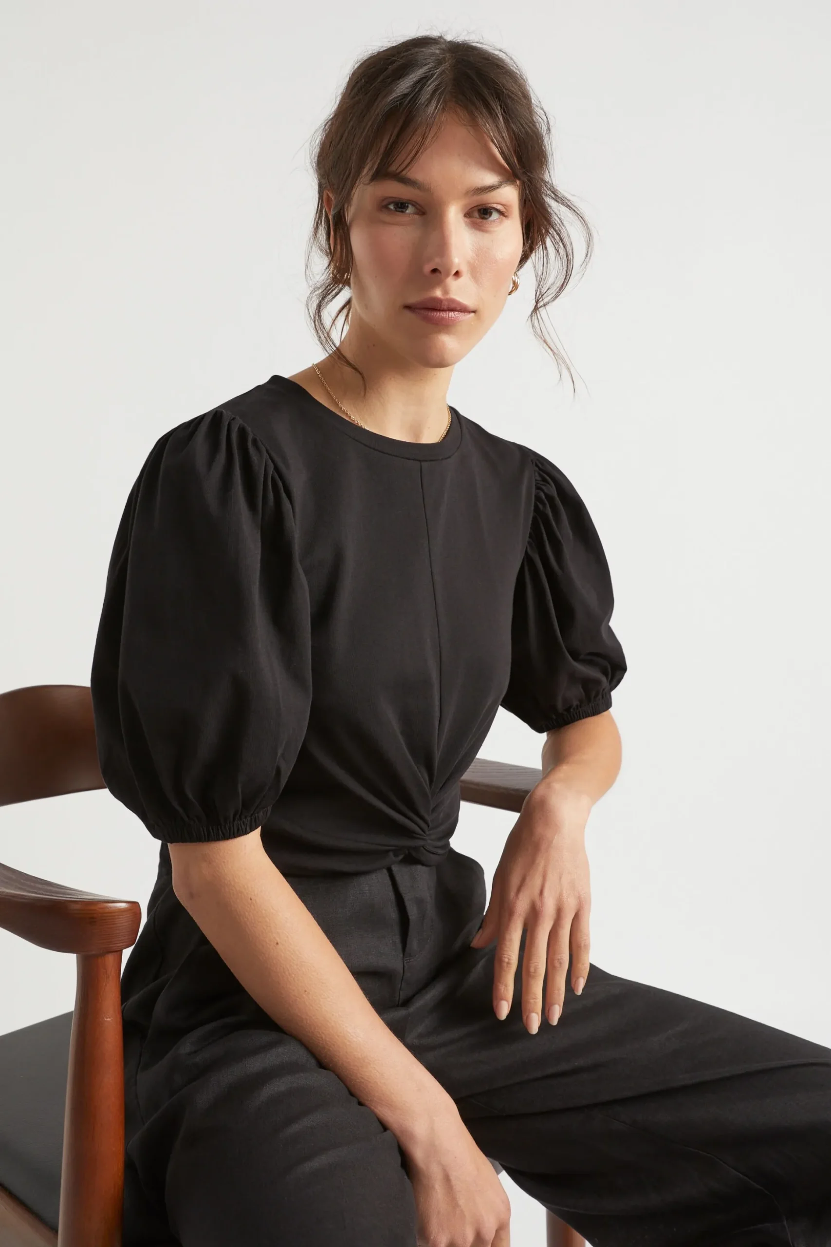 Seed Heritage T-Shirts & Tops-Twist Front Blouson Sleeve Top Black