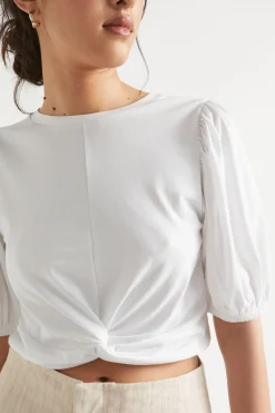 Seed Heritage T-Shirts & Tops-Twist Front Blouson Sleeve Top Whisper White