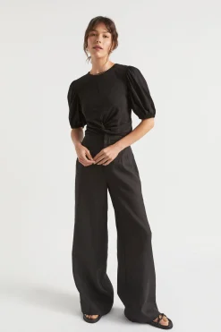 Seed Heritage T-Shirts & Tops-Twist Front Blouson Sleeve Top Black