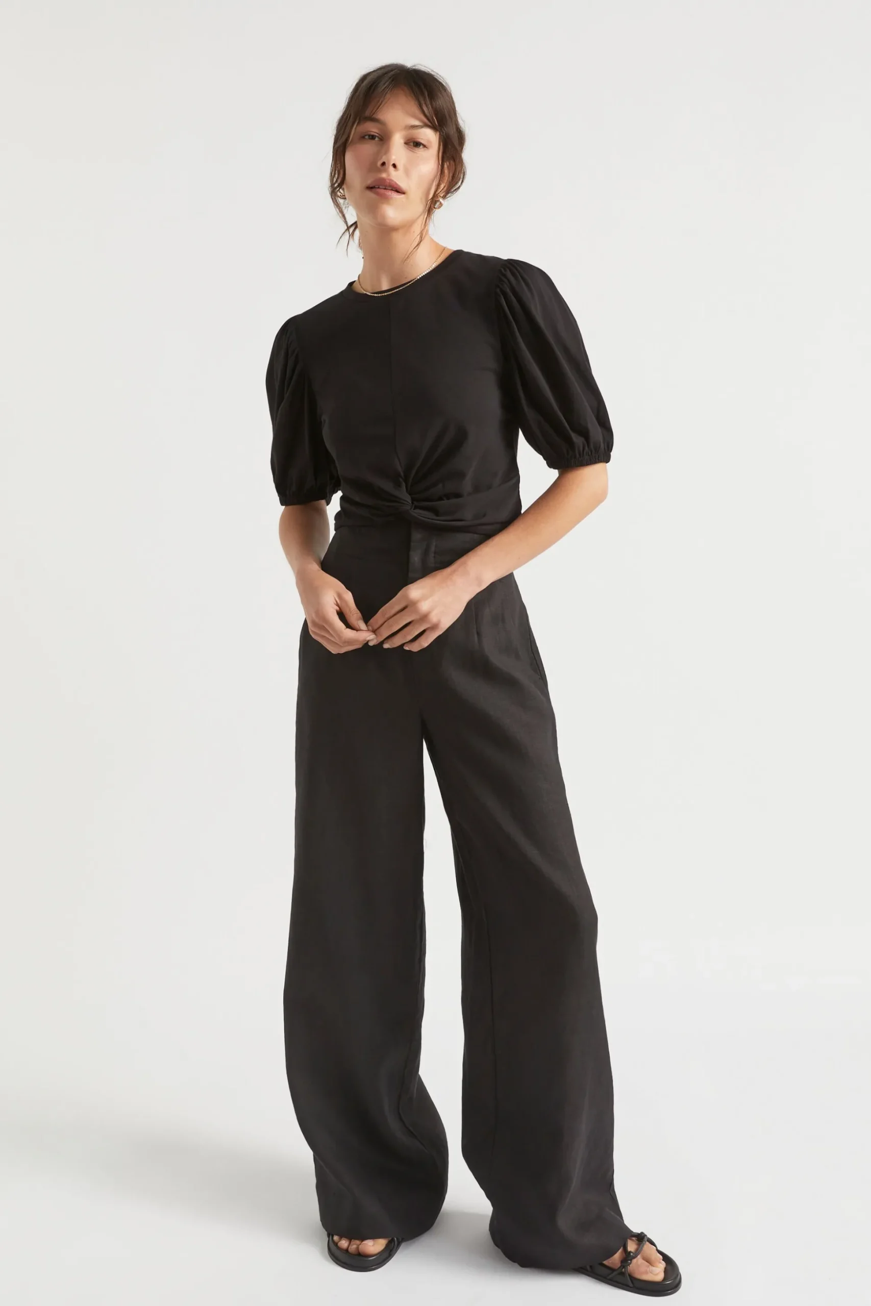Seed Heritage T-Shirts & Tops-Twist Front Blouson Sleeve Top Black