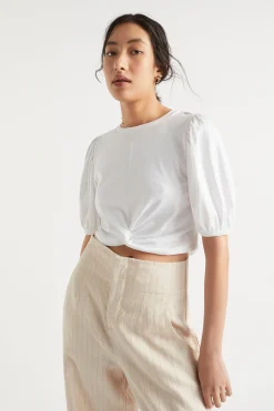 Seed Heritage T-Shirts & Tops-Twist Front Blouson Sleeve Top Whisper White