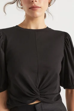 Seed Heritage T-Shirts & Tops-Twist Front Blouson Sleeve Top Black