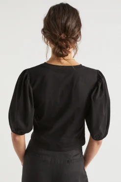 Seed Heritage T-Shirts & Tops-Twist Front Blouson Sleeve Top Black