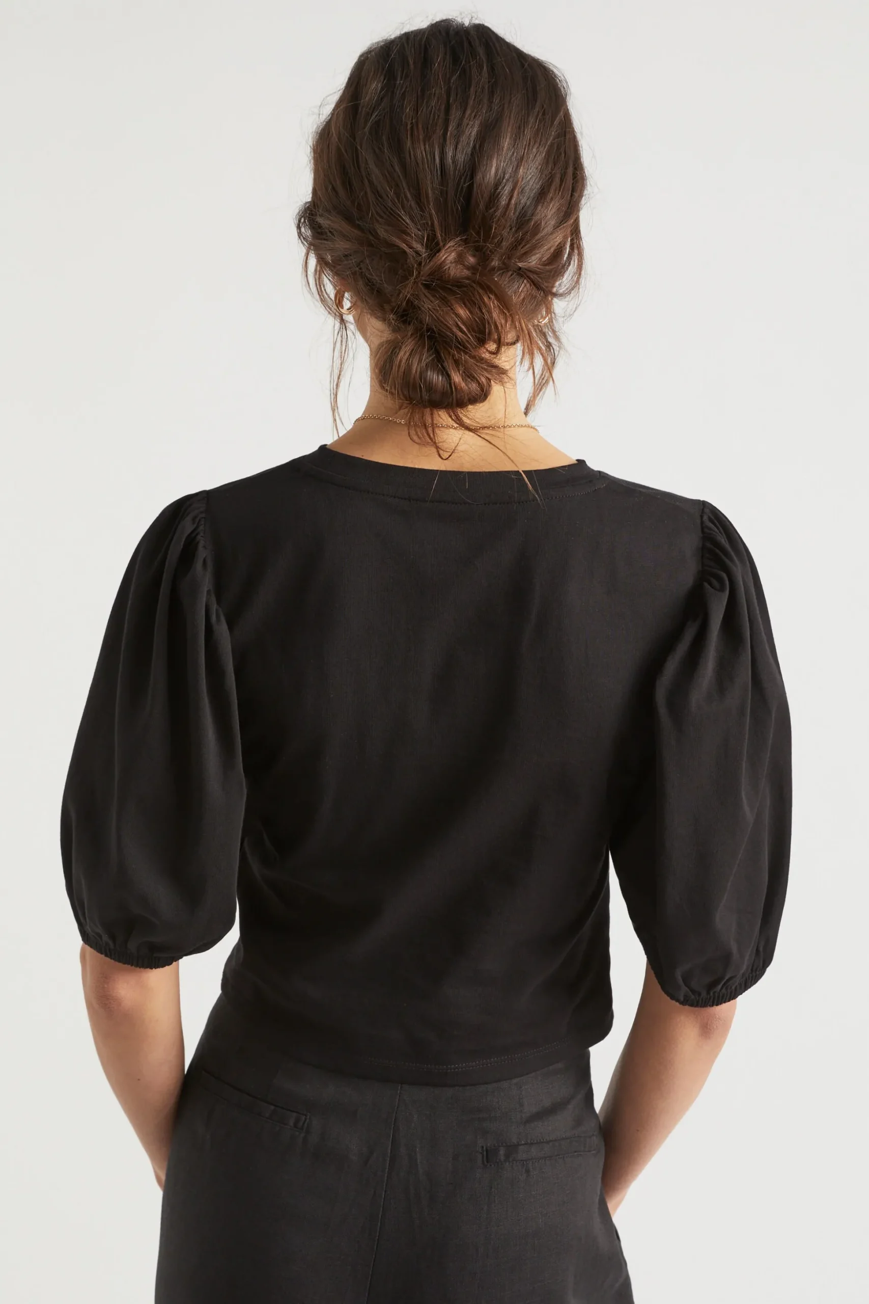 Seed Heritage T-Shirts & Tops-Twist Front Blouson Sleeve Top Black