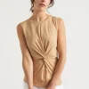 Seed Heritage T-Shirts & Tops-Twist Front Cut Out Tank Light Chestnut