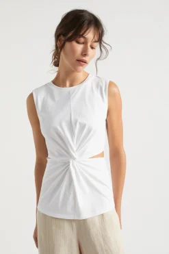 Seed Heritage T-Shirts & Tops-Twist Front Cut Out Tank Whisper White