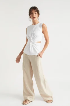 Seed Heritage T-Shirts & Tops-Twist Front Cut Out Tank Whisper White