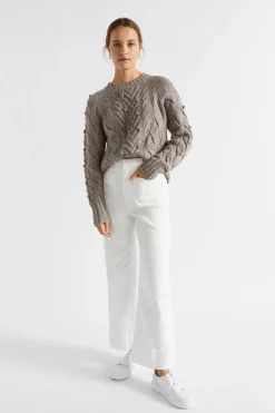 Seed Heritage Knitwear & Sweaters-Twist Pom Pom Cable Knit Hazel Vanilla Twist