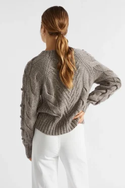 Seed Heritage Knitwear & Sweaters-Twist Pom Pom Cable Knit Hazel Vanilla Twist