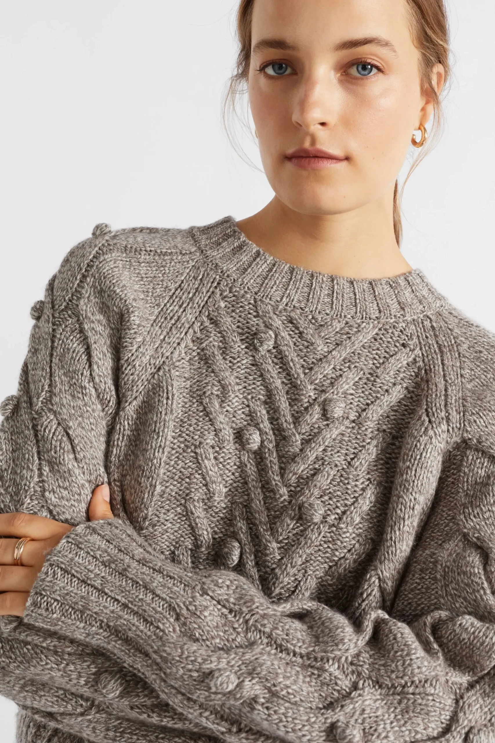 Seed Heritage Knitwear & Sweaters-Twist Pom Pom Cable Knit Hazel Vanilla Twist