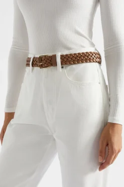 Seed Heritage Belts-Vanessa Woven Leather Belt Cashew