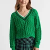 Seed Heritage Knitwear & Sweaters-V-Neck Cable Knit Emerald Green