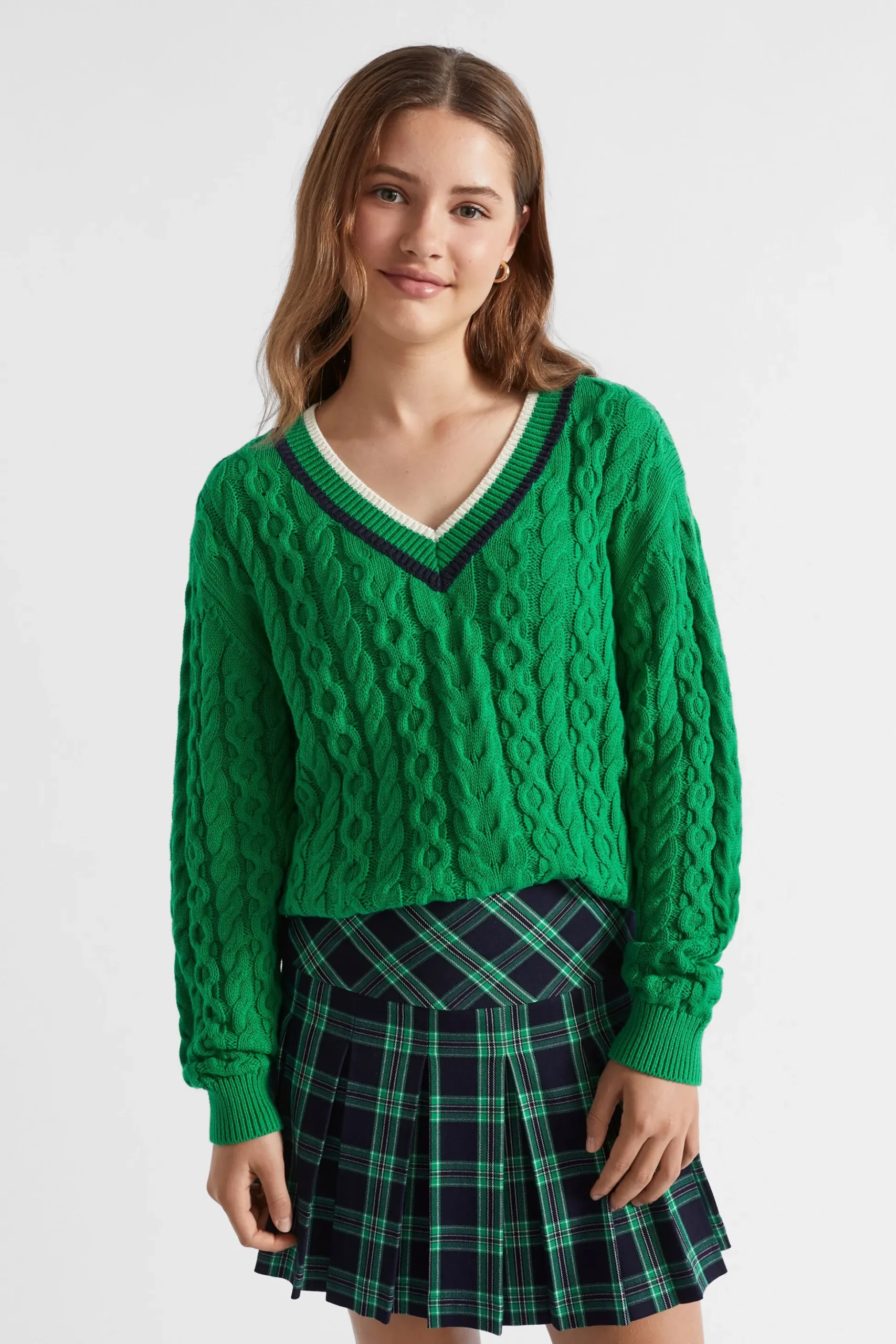 Seed Heritage Knitwear & Sweaters-V-Neck Cable Knit Emerald Green