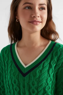 Seed Heritage Knitwear & Sweaters-V-Neck Cable Knit Emerald Green