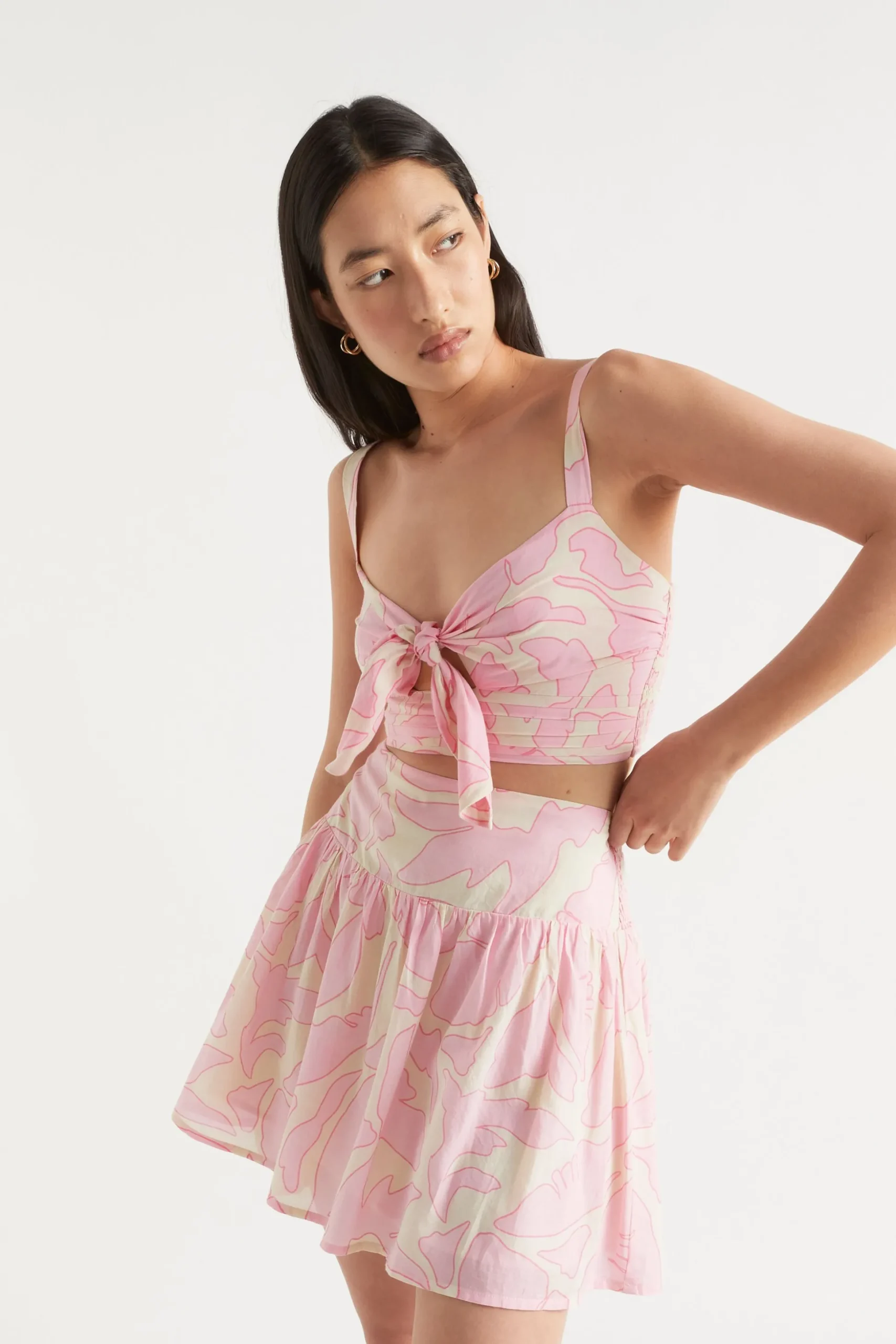 Seed Heritage Skirts-Voile Floral Mini Skirt Soft Orchid Floral