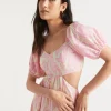 Seed Heritage Dresses-Voile Floral Off Shoulder Maxi Dress Soft Orchid Floral