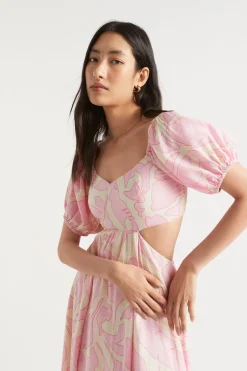 Seed Heritage Dresses-Voile Floral Off Shoulder Maxi Dress Soft Orchid Floral