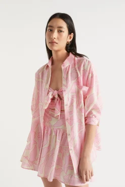 Seed Heritage T-Shirts & Tops-Voile Floral Oversized Shirt Soft Orchid Floral