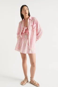 Seed Heritage T-Shirts & Tops-Voile Floral Oversized Shirt Soft Orchid Floral