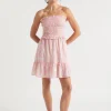 Seed Heritage Dresses-Voile Floral Shirred Mini Dress Soft Orchid Floral