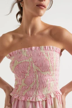 Seed Heritage Dresses-Voile Floral Shirred Mini Dress Soft Orchid Floral
