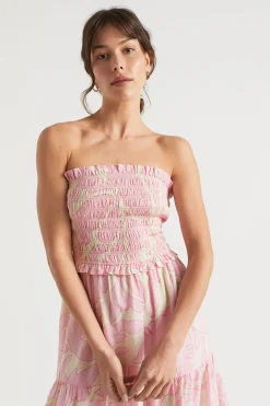 Seed Heritage Dresses-Voile Floral Shirred Mini Dress Soft Orchid Floral