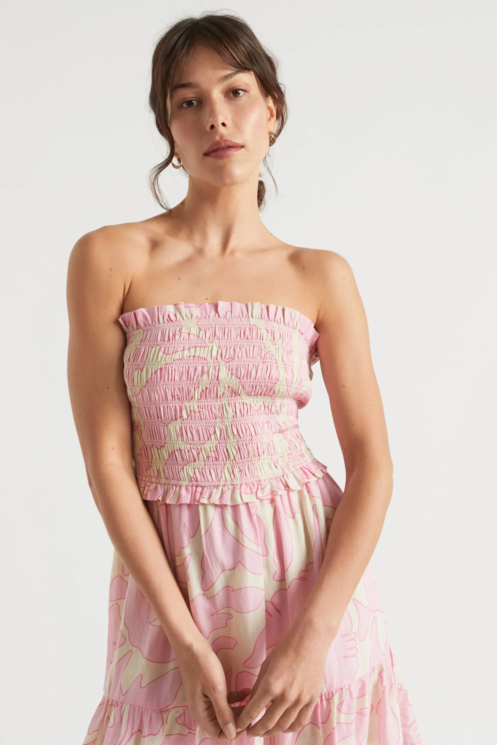 Seed Heritage Dresses-Voile Floral Shirred Mini Dress Soft Orchid Floral