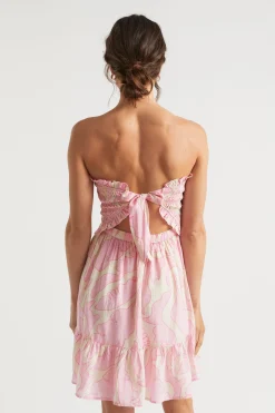 Seed Heritage Dresses-Voile Floral Shirred Mini Dress Soft Orchid Floral