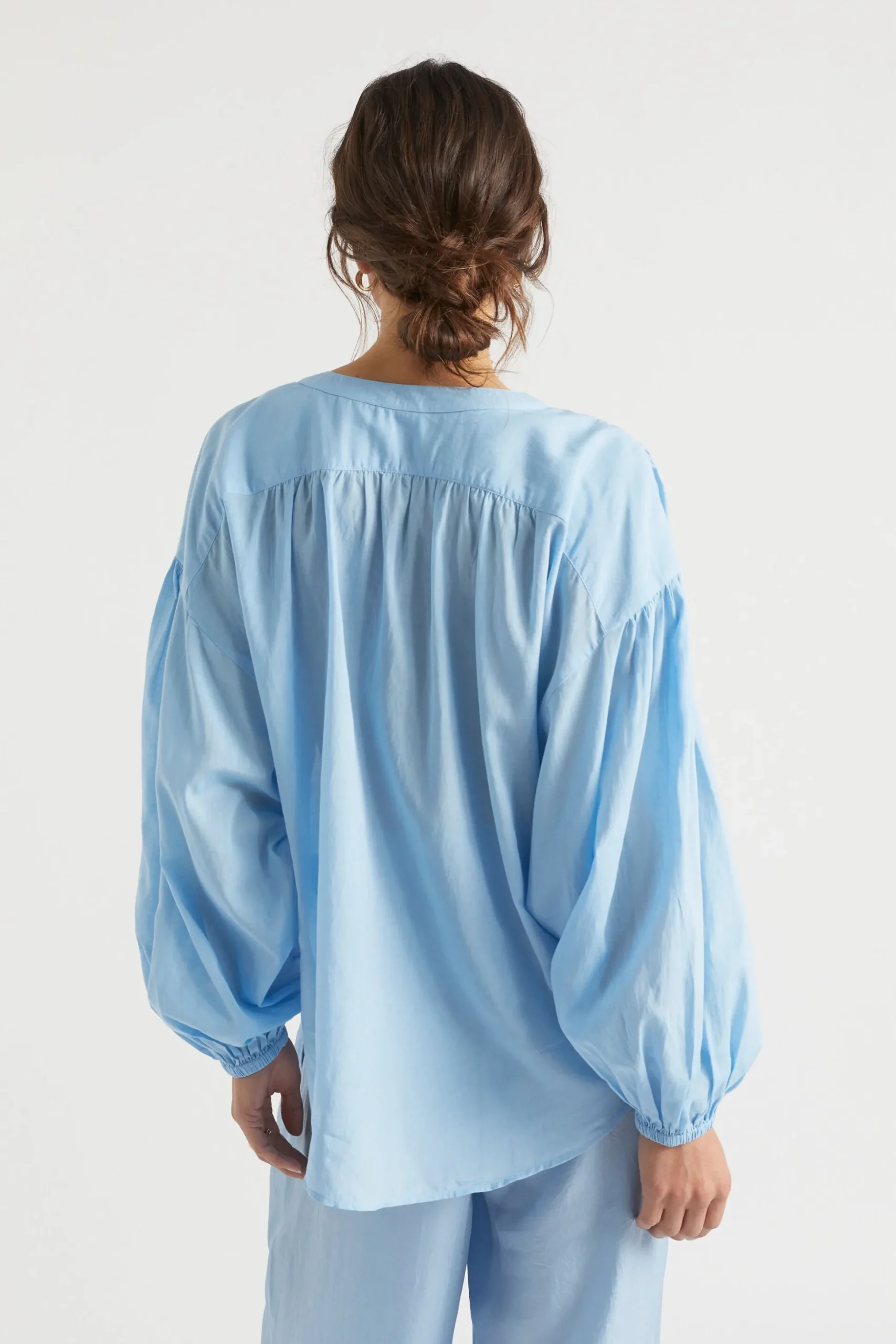 Seed Heritage T-Shirts & Tops-Voile Gathered Shirt Bluebell